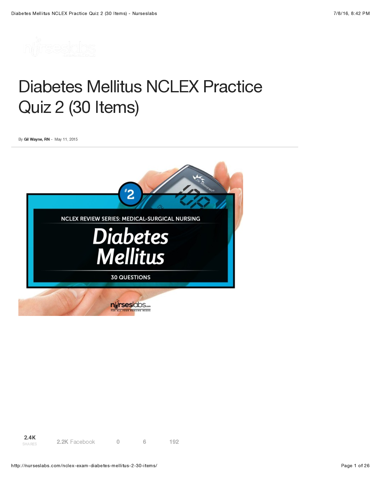 Preview image of Diabetes Mellitus NCLEX Practice Quiz 2 document